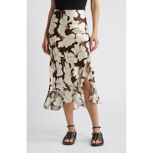 NWT! Rails Adia Floral Satin Slip Skirt in Mocha Floral Size XS